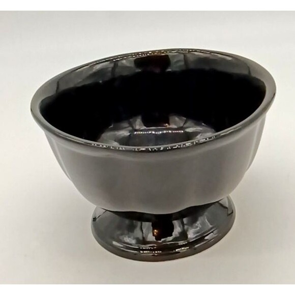 Black Ceramic 6" Footed Serving Bowl Ribbed Pattern - Picture 2 of 6